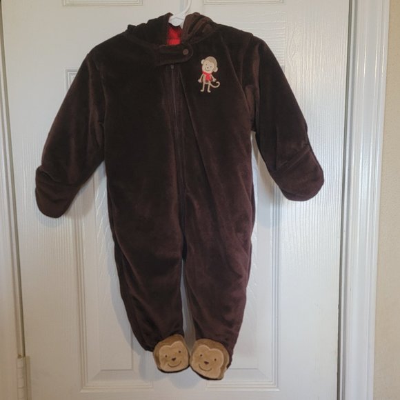 Carter's Just One You Long Sleeve Footed Monkey Hoodie Bodysuit, brown, … - Picture 1 of 6
